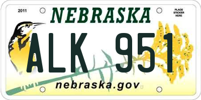 NE license plate ALK951
