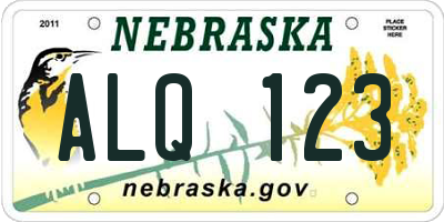 NE license plate ALQ123