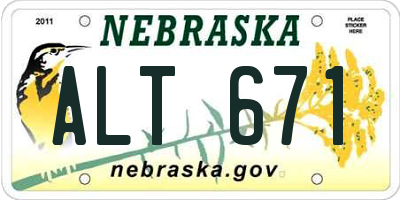 NE license plate ALT671