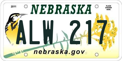 NE license plate ALW217