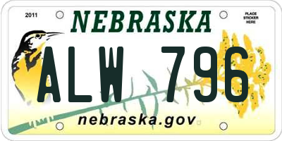 NE license plate ALW796