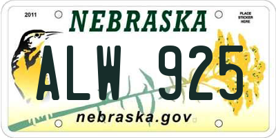 NE license plate ALW925