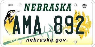 NE license plate AMA892