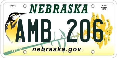 NE license plate AMB206