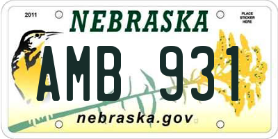 NE license plate AMB931