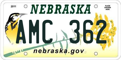 NE license plate AMC362