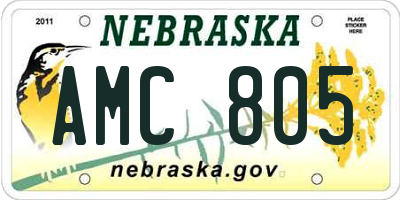 NE license plate AMC805