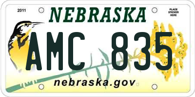 NE license plate AMC835