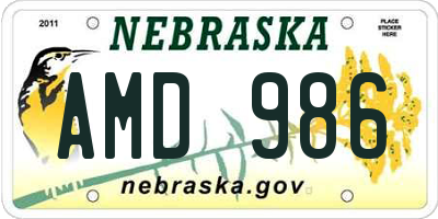 NE license plate AMD986