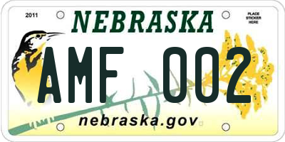 NE license plate AMF002
