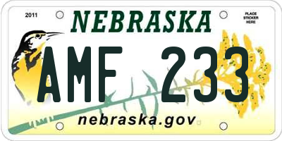 NE license plate AMF233