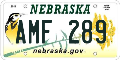 NE license plate AMF289