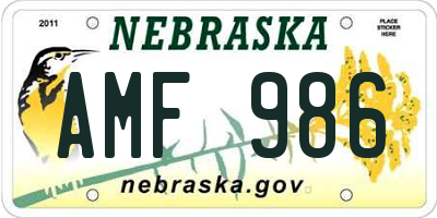NE license plate AMF986