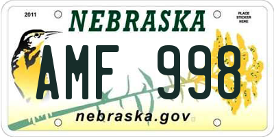 NE license plate AMF998