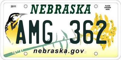 NE license plate AMG362