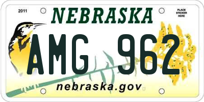 NE license plate AMG962