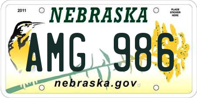 NE license plate AMG986