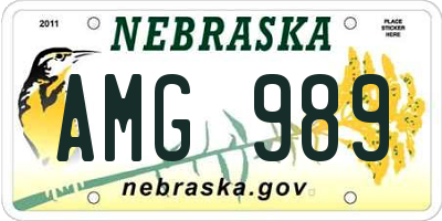 NE license plate AMG989