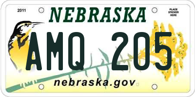 NE license plate AMQ205