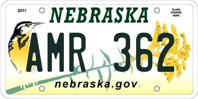 NE license plate AMR362