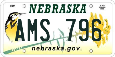 NE license plate AMS796