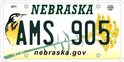 NE license plate AMS905