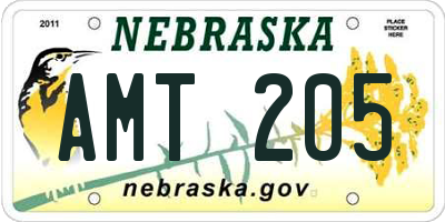 NE license plate AMT205