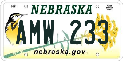NE license plate AMW233