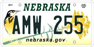 NE license plate AMW255