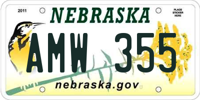 NE license plate AMW355
