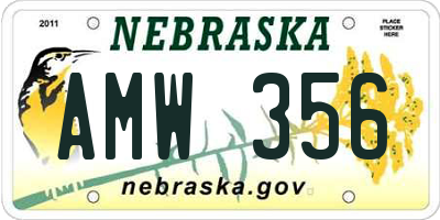 NE license plate AMW356