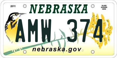 NE license plate AMW374