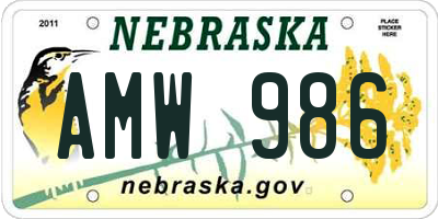 NE license plate AMW986
