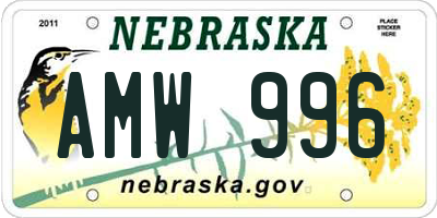 NE license plate AMW996