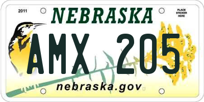 NE license plate AMX205