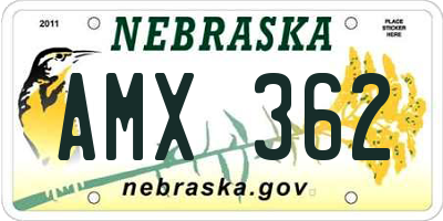 NE license plate AMX362