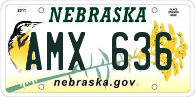 NE license plate AMX636