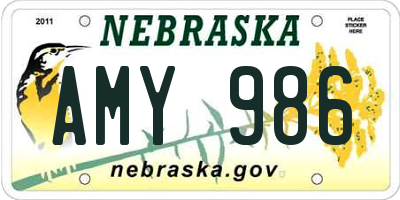 NE license plate AMY986