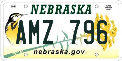 NE license plate AMZ796