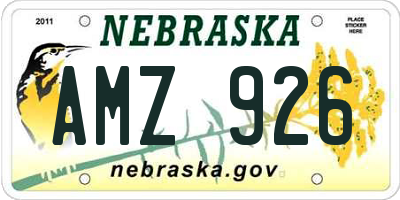 NE license plate AMZ926