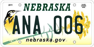 NE license plate ANA006