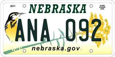 NE license plate ANA092