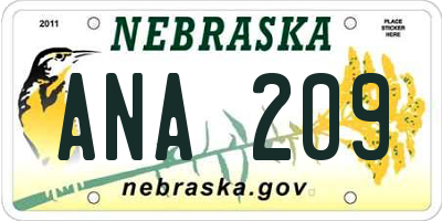 NE license plate ANA209