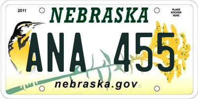 NE license plate ANA455