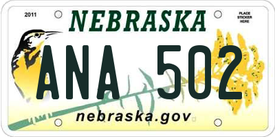 NE license plate ANA502