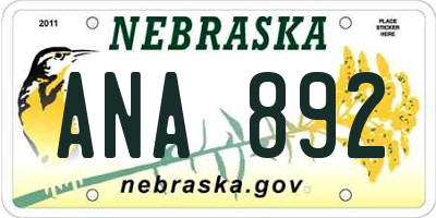 NE license plate ANA892