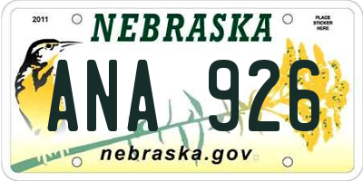 NE license plate ANA926