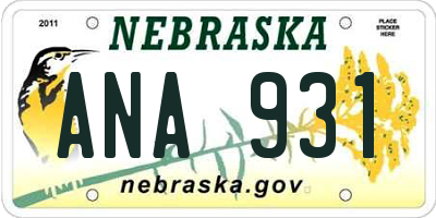 NE license plate ANA931