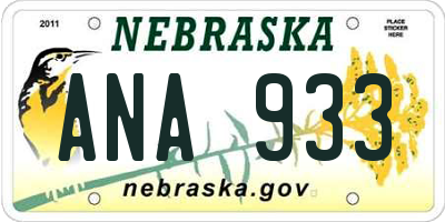 NE license plate ANA933