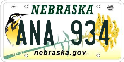 NE license plate ANA934
